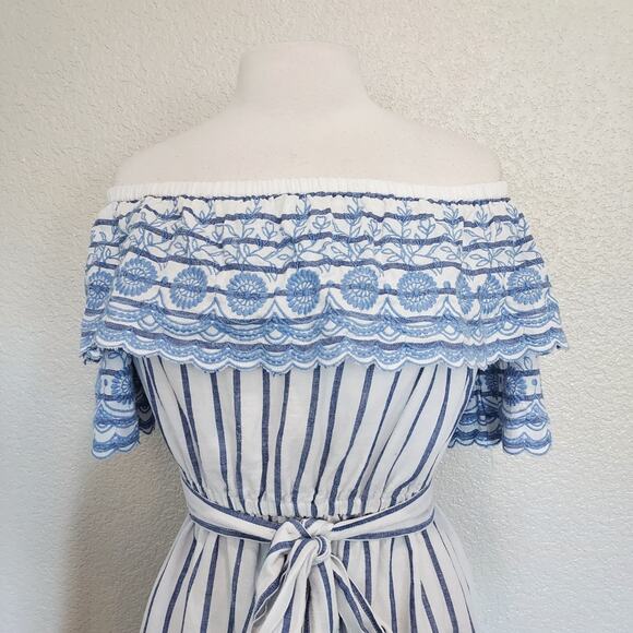 Baby Blue Embroidered Striped Maxi Dress - Picture 4 of 11